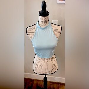 Sky Blue Silky Stretch Halter Women’s Backless Crop Top By “Chic Me” Size XL